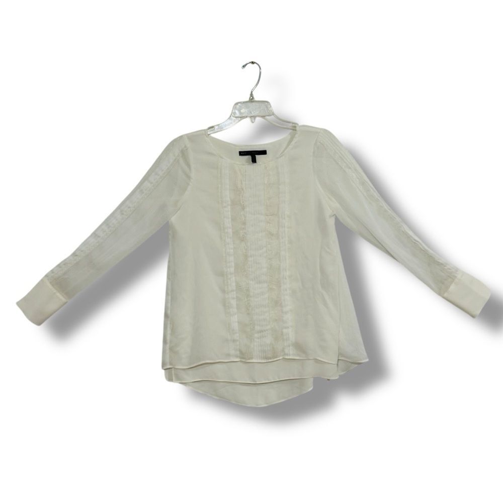 White House Black Market Pleated Lace Tunic Blouse Long Sleeve Elegant Size 2